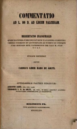 Commentatio ad l. 86 D. ad legem Falcidiam : Diss. inaug.