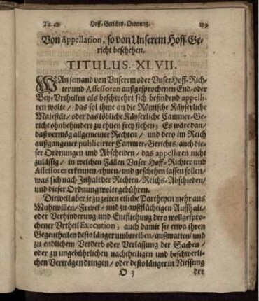 Von Appellation, so von Unserem Hoff-Gericht beschehen. Titulus. XLVII.