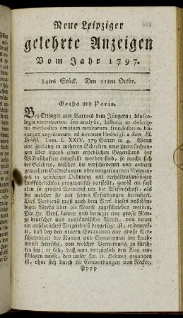84tes Stück. Den 21ten Octbr.