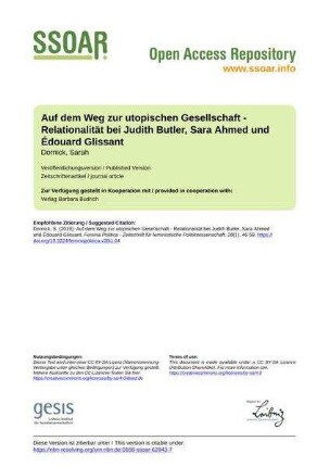 Auf dem Weg zur utopischen Gesellschaft - Relationalität bei Judith Butler, Sara Ahmed und Édouard Glissant