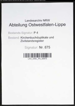 Kirchenbuchduplikate der katholischen Gemeinde (H 1873). (Gemeinde: Bochum, katholische Gemeinde Stadt und Land (getrennt))