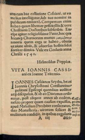 Vita Ioannis Cassiani ex Ioanne Tritemio.