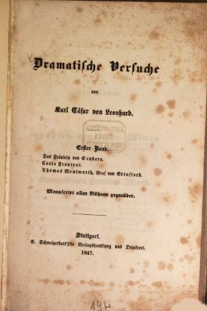 Dramatische Versuche : Ms. allen Bühnen gegenüber, 1