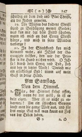 Am Samstag. Von dem Himmel. - Litaney von der Allerseligsten Jungfrauen Maria.