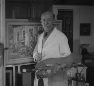 Porträt des Malers Karl Kröner in seinem Atelier