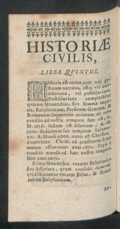 Historiae Civilis, Liber Quintus.