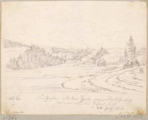 Das Tal der Flöha nordöstlich von Neuhausen im Erzgebirge, im Hintergrund Schloss Purschenstein