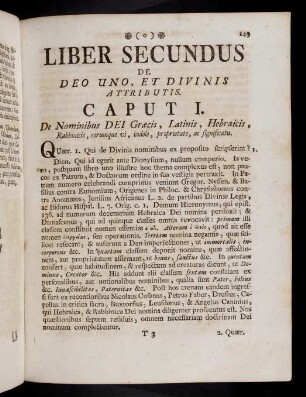 149-253, Liber Secundus De Deo Uno, Et Divinis Attributis.