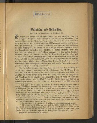 Weltfrieden und Weltmission.