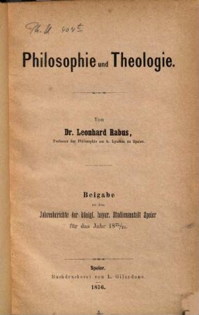 Philosophie und Theologie
