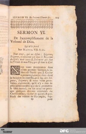 Sermon VI. De l'accomplissement de la Volonté de Dieu.