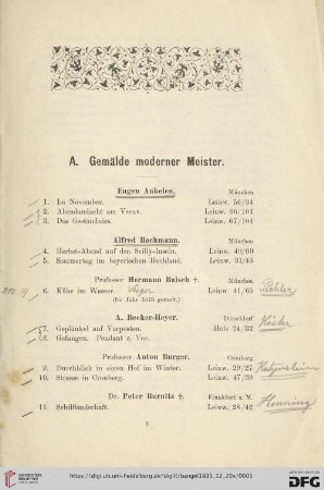 A. Gemälde moderner Meister (Nr. 1-52)
