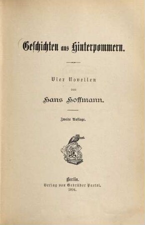 Geschichten aus Hinterpommern. : Vier Novellen