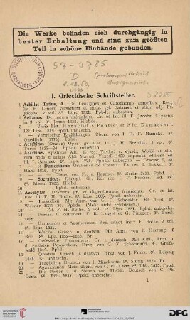 I. Griechische Schriftsteller (Nr. 1 - 385)