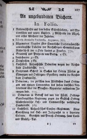 An ungebundenen Büchern. In Folio - In Octavo.