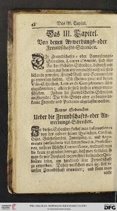 Das III. Kapitel: Von denen Anwerbungs- oder Freundschafts-Schreiben