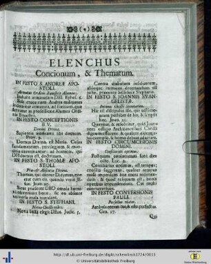 Elenchus concionum, et thematum