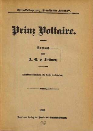 Prinz Voltaire : Roman. (Extra-Beilage zur Frankfurter Zeitung.)