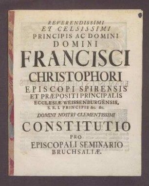 Statuten des bischöflichen Seminars zu Bruchsal.