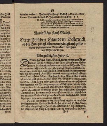 27-34, An die Röm. Kays. Majest. deren löblichen Stände in Oesterreich...