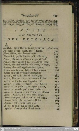 Indice De´ Sonetti Del Petrarca