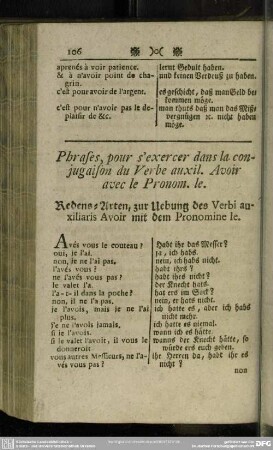 Redens-Arten, zur Uebung des Verbi auxiliaris Avoir mit dem Pronomine le