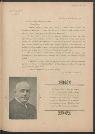 [Carta de S. Ramon y Cajal a Gabriel Romero Landa]