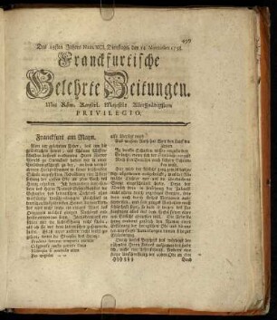 Num. XCI. Dienstags, den 14. November 1758. - Num. C. Freytags, den 15. December 1758.