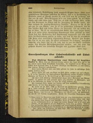 Correspondenzen über Schulverhältnisse und Schulzustände