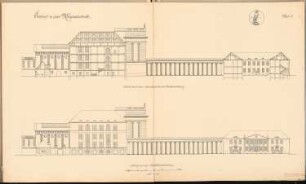 Kriegsakademie Schinkelwettbewerb 1911: Schnitt, Ansicht Seitenfassade 1:150