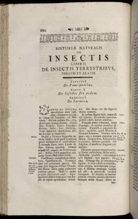 Historiæ Naturalis De Insectis. Liber II. De Insectis Terrestribus, Pedatis Et Alatis.
