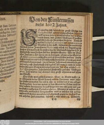 Von den Finsternussen dieses 1602. Jahres.