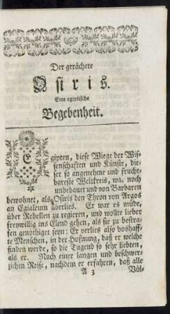Der gerächete Osiris. Eine egyptische Begebenheit.