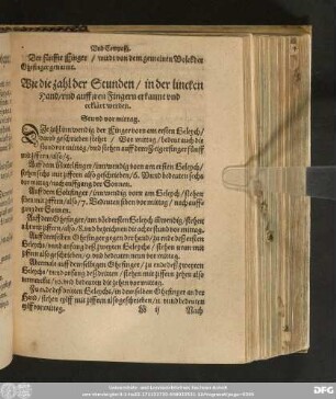 Wie die zahl der Stunden/ in der lincken Hand/ vnd auff iren Fingern erkannt vnd erklärt werden.