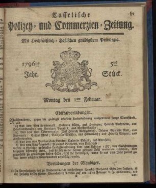 5tes Stueck, Montag den 1ten Februar. 1796