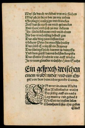 Ein gesprech zwischen einem waldbruder/ und eim Engel/ von dem heimlichen gericht Gottes.