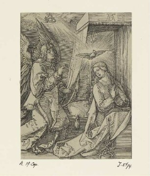 Verkündigung, aus: Carl August Deis, "Albrecht Dürers Kleine Passion getreu in Holz nachgeschnitten", Eichstätt 1868