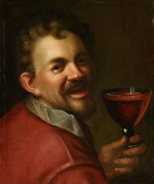 Lachender Mann mit einem Glas Wein / Selbstbildnis