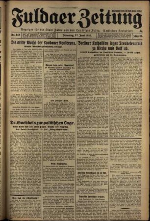 Ausgabe vom Dienstag, den 27. Juni 1933.