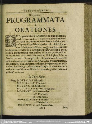 Sequuntur Programmata & Orationes