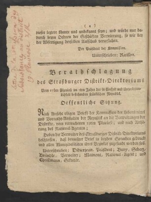 Berathschlagung des Straßburger Distrikt-Direktoriums