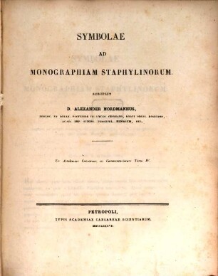 Symbolae ad monographiam Staphylinorum