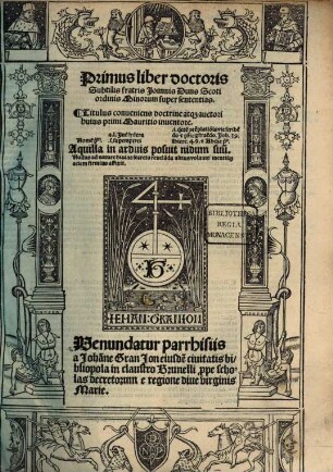 ... liber doctoris Subtilis fratris Joannis Duns Scoti ordinis Minorum super sententias, 1. Primus liber doctoris Subtilis fratris Joannis Duns Scoti ordinis Minorum super sententias
