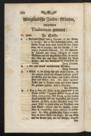 262-264, Abergläubische Zauber-Müntzen, insgemein Thalismann genannt: