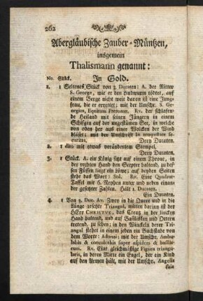 262-264, Abergläubische Zauber-Müntzen, insgemein Thalismann genannt: