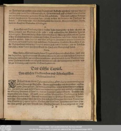 Das Eilffte Capitel. Von etzlichen Electionibus und Astrologischen Observationibus.