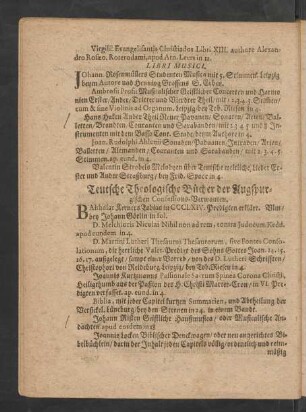 Teutsche Theologische Bücher der Augspurgischen Confessions-Verwanten.