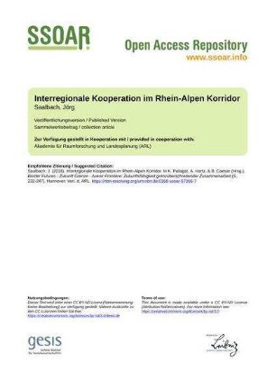 Interregionale Kooperation im Rhein-Alpen Korridor