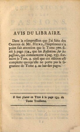 Oeuvres Philosophiques De M. D. Hume : Traduits De L'Anglois, 4. Tome Quatrieme Contenant Les Dissertationes sur les Passions, sur la Tragédie & sur la Regle du goût