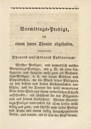 Vormittags-Predigt, in einem leeren Theater abgehalten
